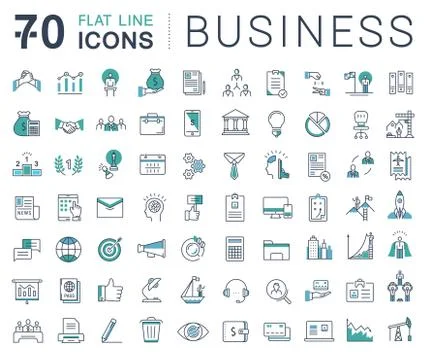 Set Vector Flat Line Icons Business Stock Illustration