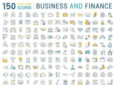 Set Vector Flat Line Icons Business and Finance Stock Illustration