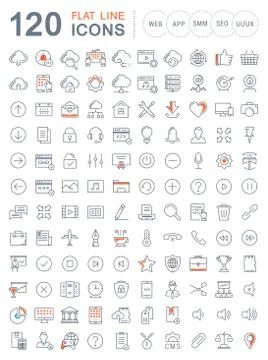 Set Vector Flat Line Icons SEO and Web Design Stock Illustration