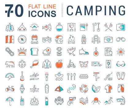 Set Vector Flat Line Icons Camping Stock Illustration