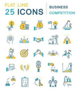 Set Vector Flat Line Icons Business Competition Stock Illustration