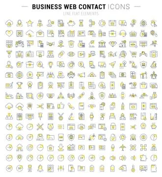 Set Vector Flat Line Icons Business, SEO, WEB and Contact Stock Illustration