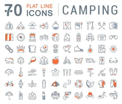 Set Vector Flat Line Icons Camping Stockillustratie