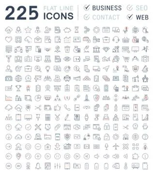 Set Vector Flat Line Icons Business, SEO, WEB and Contact Stock Illustration