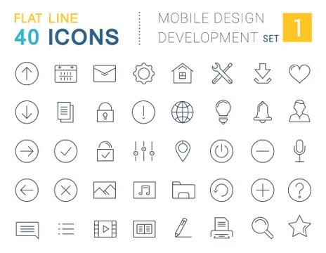 Set Vector Flat Line Icons Mobile Design Stock Illustration
