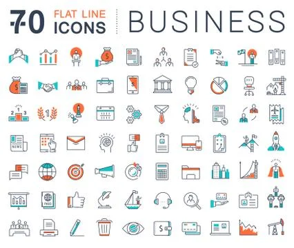 Set Vector Flat Line Icons Business Stock Illustration
