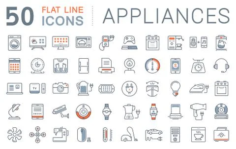 Set Vector Flat Line Icons Appliance Illustrazione stock
