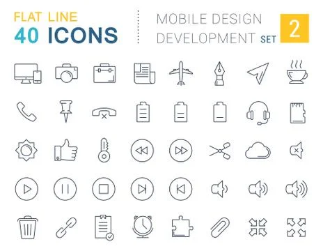 Set Vector Flat Line Icons Mobile Design Ilustração Stock