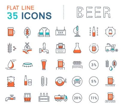 Set Vector Flat Line Icons Beer Stock Illustration