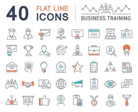Set Vector Flat Line Icons Business Training Stock Illustration