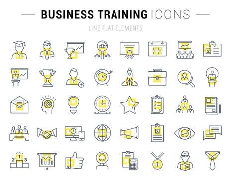 Set Vector Flat Line Icons Business Training 스톡 일러스트
