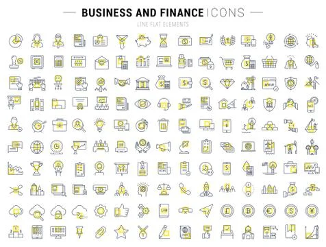 Set Vector Flat Line Icons Business and Finance Stock Illustration