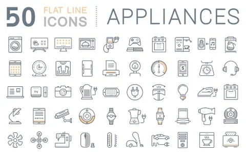 Set Vector Flat Line Icons Appliance Illustrazione stock