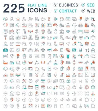 Set Vector Flat Line Icons Business, SEO, WEB and Contact Stock Illustration