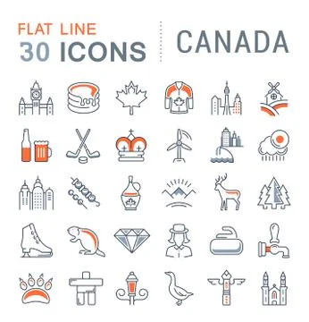 Set Vector Flat Line Icons Canada 스톡 일러스트