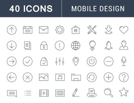 Set Vector Flat Line Icons Mobile Design Stock Illustration