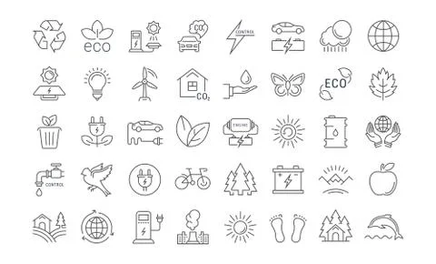 Set Vector Flat Line Icons Eco and Bio Stock Illustration