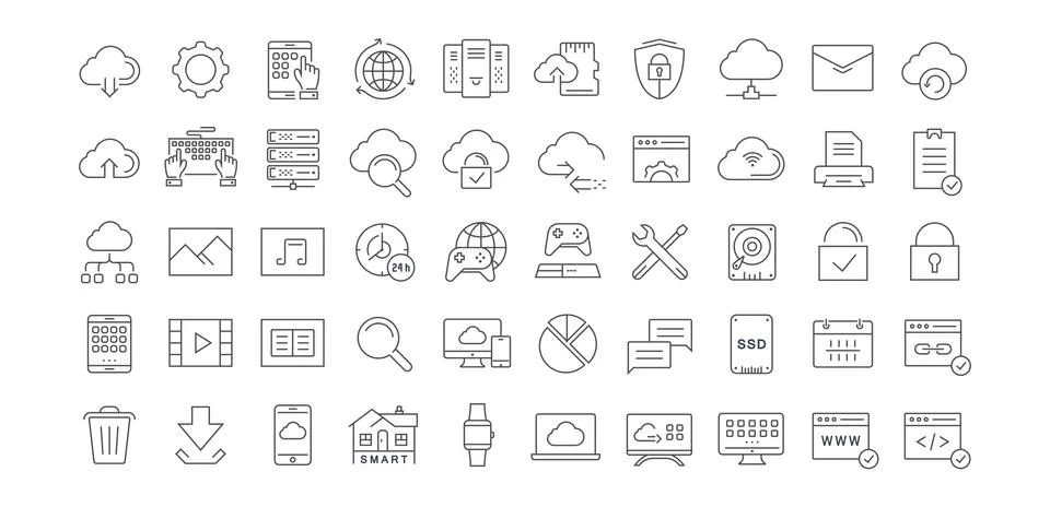 Set Vector Flat Line Icons Cloud Service 스톡 일러스트