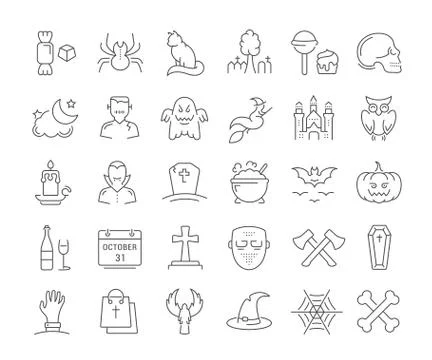 Set Vector Flat Line Icons Halloween イラスト素材