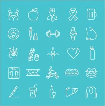 Set Vector Flat Line Icons Obesity Stock Illustration