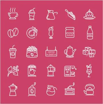 Set Vector Flat Line Icons Coffee Illustrazione stock