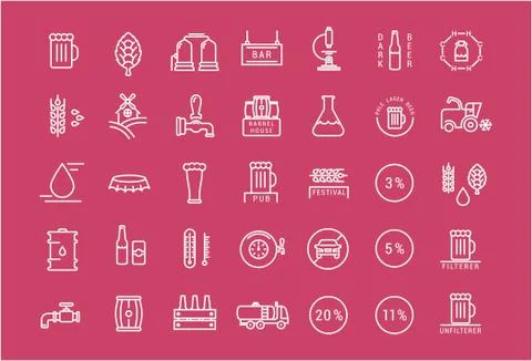 Set Vector Flat Line Icons Beer イラスト素材