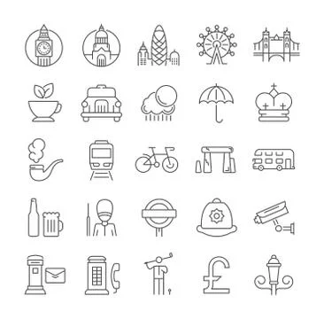 Set Vector Flat Line Icons London Stock Illustration