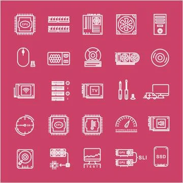 Set Vector Flat Line Icons Upgrading Computer Illustrazione stock