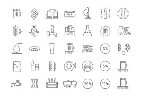 Set Vector Flat Line Icons Beer 스톡 일러스트