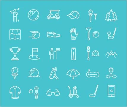 Set Vector Flat Line Icons Golf イラスト素材