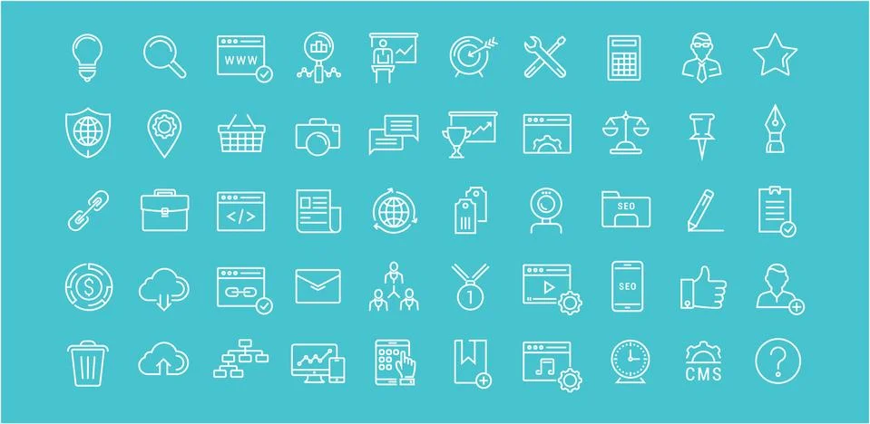 Set Vector Flat Line Icons SEO Stock Illustration