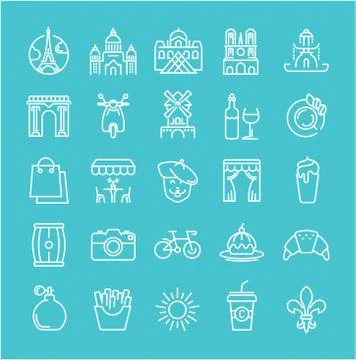Set Vector Flat Line Icons Paris Stock Illustration