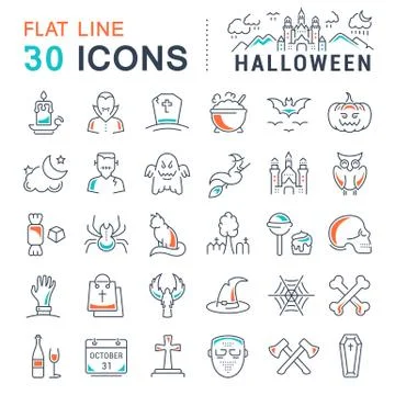Set Vector Flat Line Icons Halloween Stock Illustration