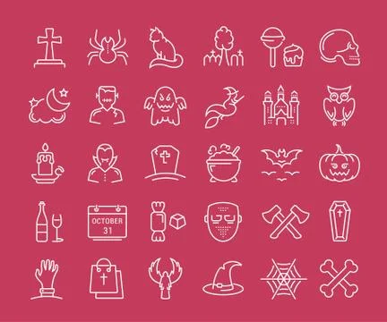 Set Vector Flat Line Icons Halloween Illustrazione stock