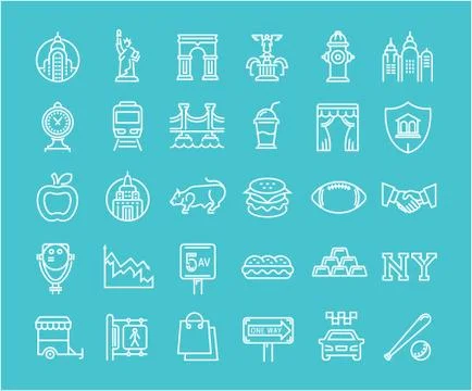 Set Vector Flat Line Icons New York Stock Illustration
