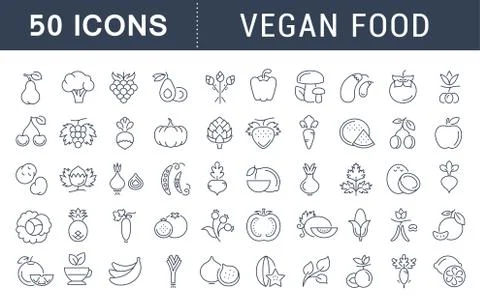 Set Vector Flat Line Icons Vegan Food Stock Illustration