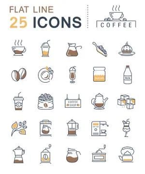 Set Vector Flat Line Icons Coffee Stock Illustration
