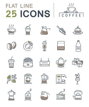 Set Vector Flat Line Icons Coffee Illustrazione stock