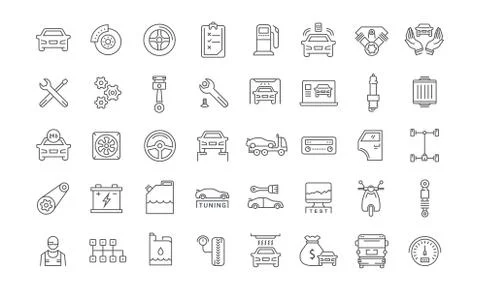 Set Vector Flat Line Icons Car Service Stock Illustration