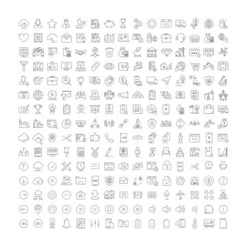 Set Vector Flat Line Icons Business, SEO, WEB and Contact Stock Illustration