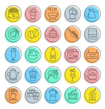 Set Vector Flat Line Icons Coffee Stockillustratie