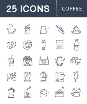 Set Vector Flat Line Icons Coffee Illustrazione stock