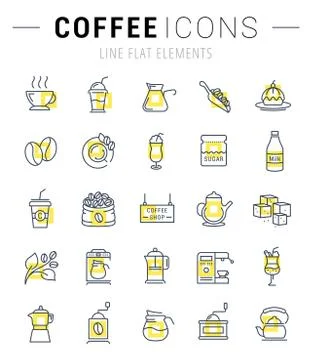 Set Vector Flat Line Icons Coffee イラスト素材