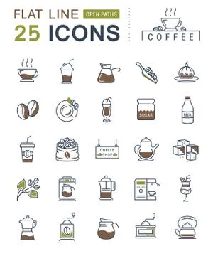 Set Vector Flat Line Icons Coffee Illustrazione stock