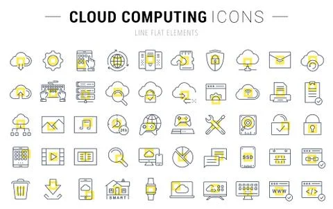 Set Vector Flat Line Icons Cloud Service イラスト素材