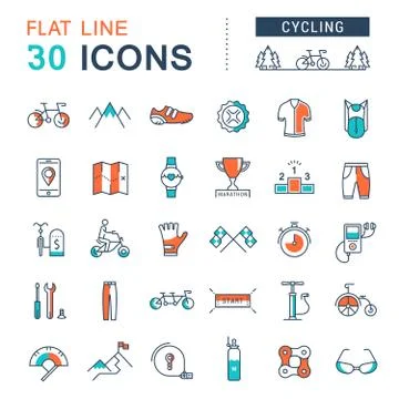 Set Vector Flat Line Icons Cycling Stock Illustration