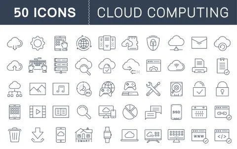 Set Vector Flat Line Icons Cloud Service Stock Illustration