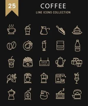 Set Vector Flat Line Icons Coffee Stockillustratie