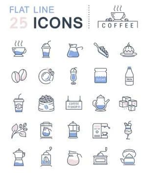 Set Vector Flat Line Icons Coffee Stock Illustration