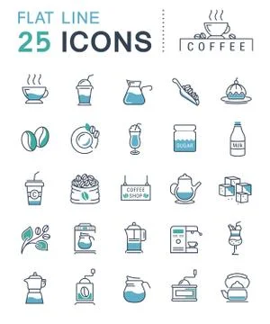 Set Vector Flat Line Icons Coffee Stockillustratie